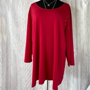 Susan Graver embellish shoulder top | women’s plus size 2XL Red Blouse